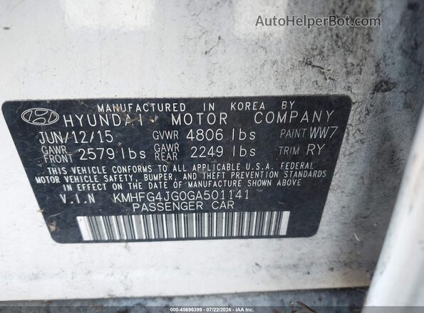 KMHFG4JG0GA501141 2016 HYUNDAI AZERA White Vista del compartimento del motor