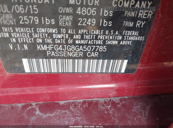 KMHFG4JG8GA507785 2016 HYUNDAI AZERA Red Widok komory silnika