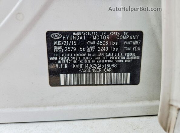 KMHFH4JG2GA516088 2016 HYUNDAI AZERA White Շարժիչի բաժամունքի տեսք