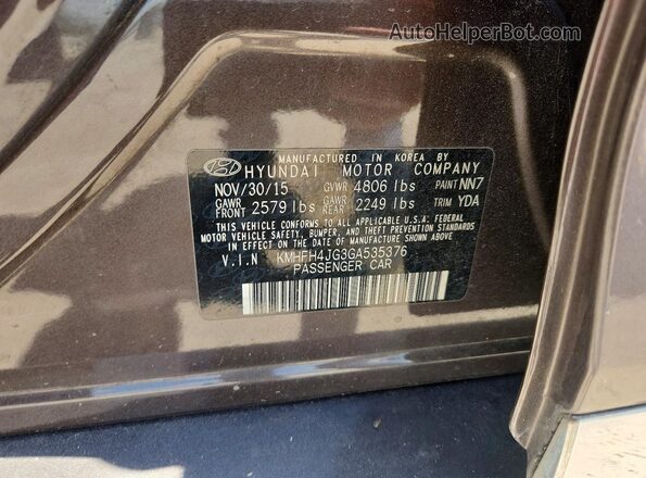 KMHFH4JG3GA535376 2016 HYUNDAI AZERA Brown ძრავის განყოფილების ხედი