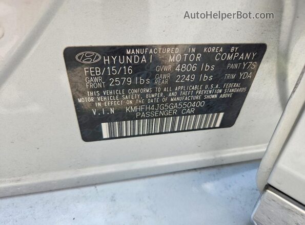 KMHFH4JG5GA550400 2016 HYUNDAI AZERA Silver VIN կոդի պիտակի տեսք