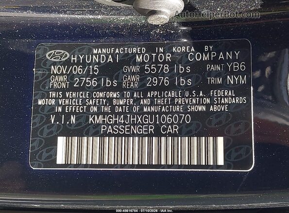KMHGH4JHXGU106070 2016 HYUNDAI EQUUS Black Շարժիչի բաժամունքի տեսք
