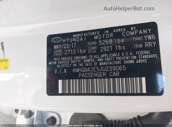 KMHGN4JE5JU239065 2018 GENESIS G80 White Вид підкапотного простору