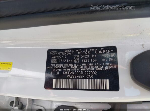 KMHGN4JE9JU227002 2018 GENESIS G80 White Շարժիչի բաժամունքի տեսք