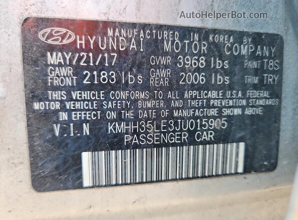 KMHH35LE3JU015905 2018 HYUNDAI ELANTRA Silver ძრავის განყოფილების ხედი
