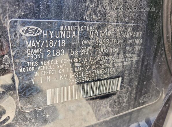 KMHH35LE3JU069186 2018 HYUNDAI ELANTRA Черный Вид подкапотного пространства