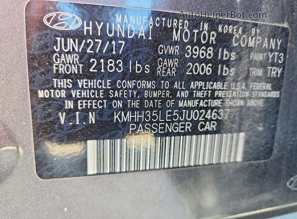 KMHH35LE5JU024637 2018 HYUNDAI ELANTRA Charcoal Շարժիչի բաժամունքի տեսք
