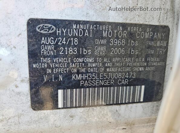 KMHH35LE5JU082473 2018 HYUNDAI ELANTRA White VIN sticker view