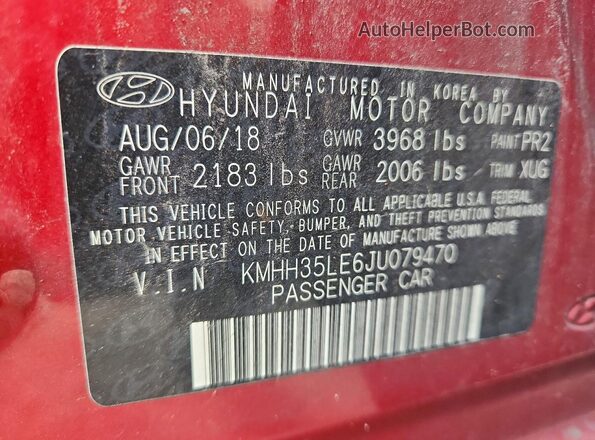 KMHH35LE6JU079470 2018 HYUNDAI ELANTRA Red VIN կոդի պիտակի տեսք