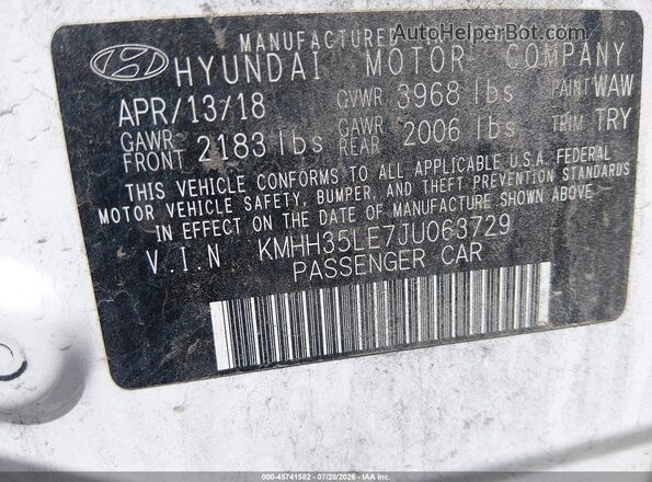 KMHH35LE7JU063729 2018 HYUNDAI ELANTRA GT Белый Вид подкапотного пространства