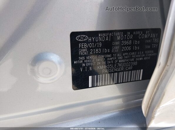 KMHH35LE7KU102398 2019 HYUNDAI ELANTRA GT Silver Widok komory silnika