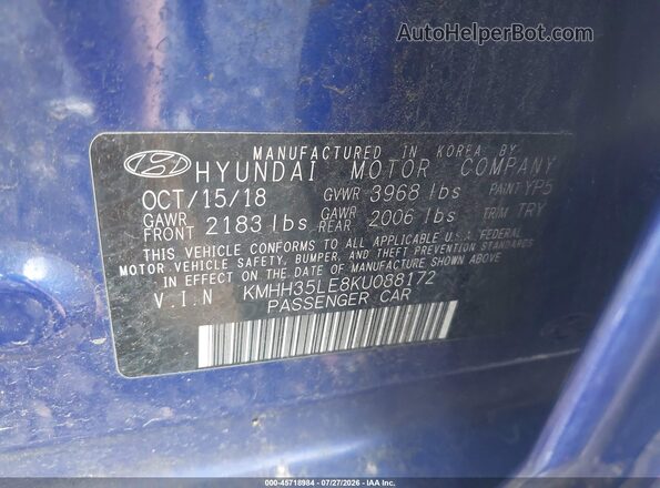 KMHH35LE8KU088172 2019 HYUNDAI ELANTRA GT Синий Вид подкапотного пространства