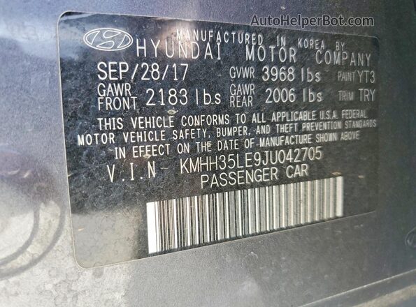 KMHH35LE9JU042705 2018 HYUNDAI ELANTRA Gray Շարժիչի բաժամունքի տեսք