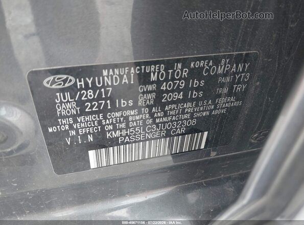KMHH55LC3JU032308 2018 HYUNDAI ELANTRA GT Gray Շարժիչի բաժամունքի տեսք