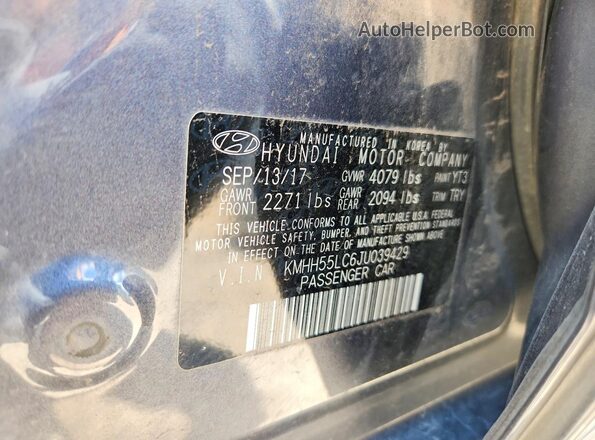KMHH55LC6JU039429 2018 HYUNDAI ELANTRA Gray Vista del compartimento del motor