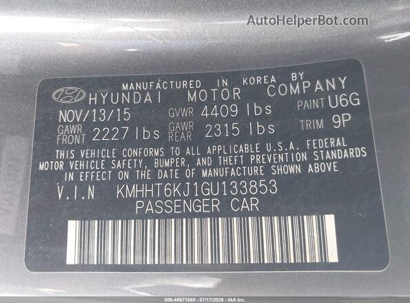 KMHHT6KJ1GU133853 2016 HYUNDAI GENESIS Gray Շարժիչի բաժամունքի տեսք