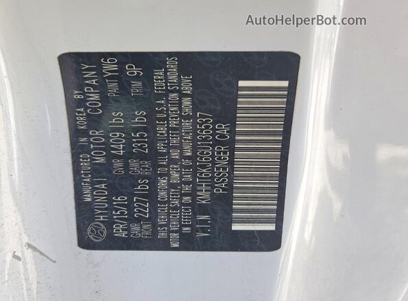 KMHHT6KJ6GU136537 2016 HYUNDAI GENESIS White ძრავის განყოფილების ხედი