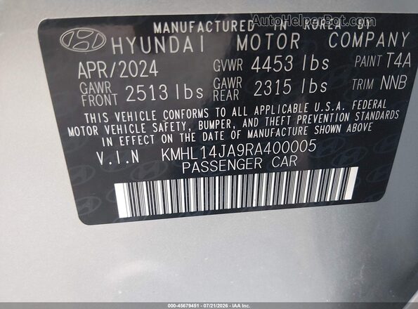 KMHL14JA9RA400005 2024 HYUNDAI SONATA Silver Engine compartment view