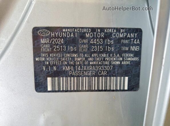 KMHL14JAXRA393307 2024 HYUNDAI SONATA Silver Вид наклейки з VIN-кодом
