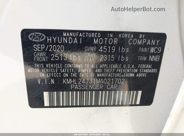 KMHL24JJ1MA021702 2021 HYUNDAI SONATA Белый Вид подкапотного пространства