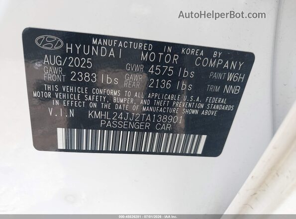 KMHL24JJ2TA138901 2026 HYUNDAI SONATA HYBRID Белый Вид подкапотного пространства