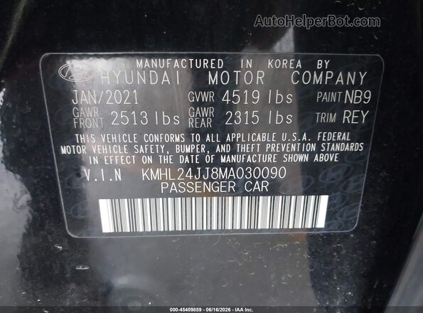KMHL24JJ8MA030090 2021 HYUNDAI SONATA Black Engine compartment view