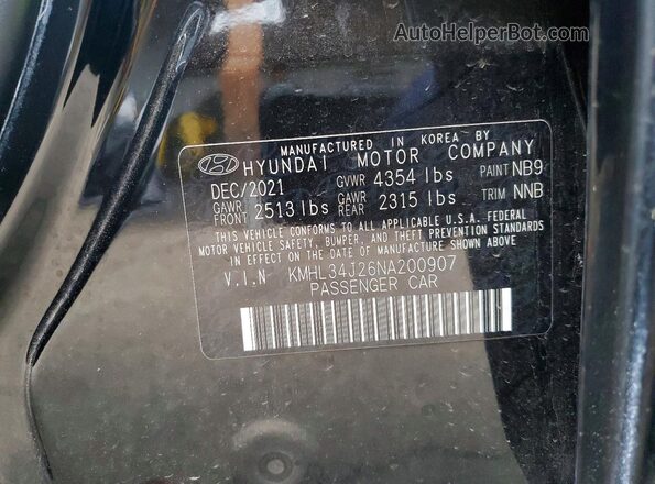 KMHL34J26NA200907 2022 HYUNDAI SONATA Black Vista de la etiqueta del VIN