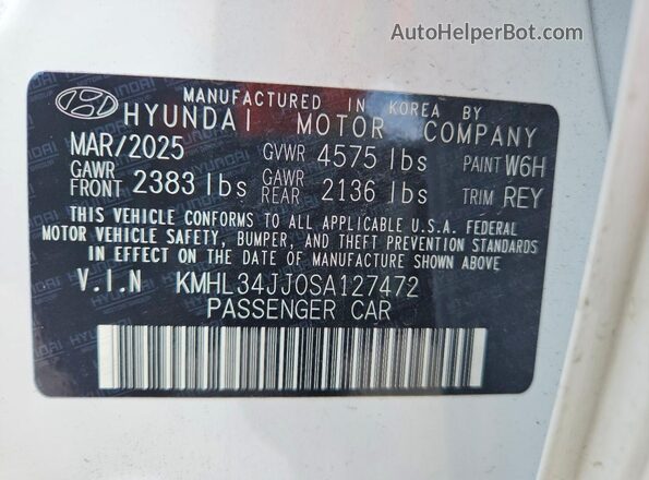 KMHL34JJ0SA127472 2025 HYUNDAI SONATA White Widok naklejki z numerem VIN