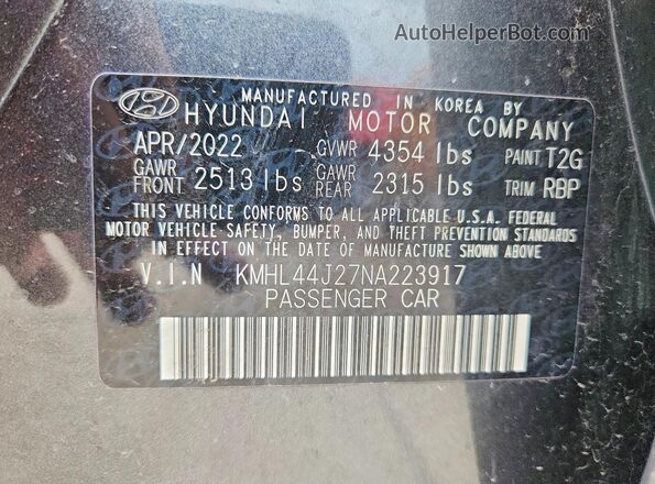 KMHL44J27NA223917 2022 HYUNDAI SONATA Серый Вид наклейки с VIN-кодом