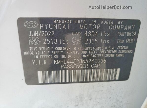 KMHL44J28NA240936 2022 HYUNDAI SONATA White Widok komory silnika