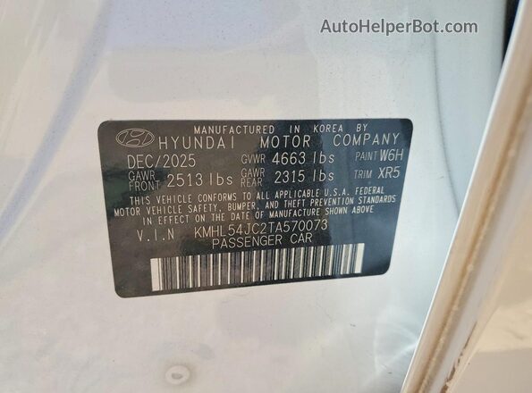 KMHL54JC2TA570073 2026 HYUNDAI SONATA Белый Вид наклейки с VIN-кодом