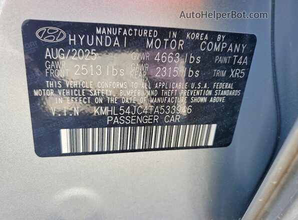 KMHL54JC4TA533946 2026 HYUNDAI SONATA Silver VIN sticker view