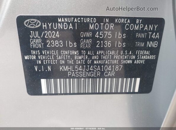 KMHL54JJ4SA104187 2025 HYUNDAI SONATA HYBRID Серебряный Вид подкапотного пространства