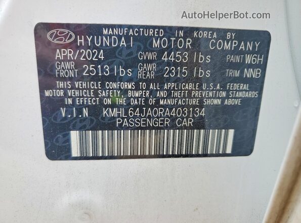 KMHL64JA0RA403134 2024 HYUNDAI SONATA White Вид підкапотного простору
