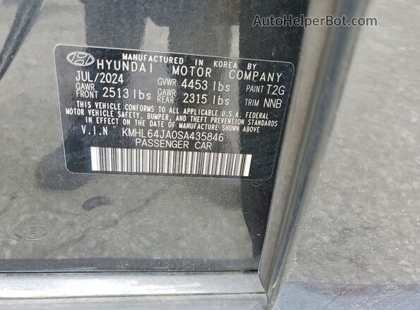 KMHL64JA0SA435846 2025 HYUNDAI SONATA Gray VIN კოდის სტიკერის ხედი