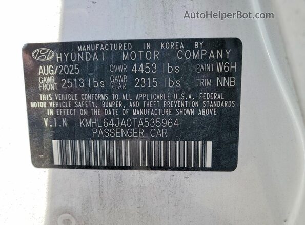 KMHL64JA0TA535964 2026 HYUNDAI SONATA Белый Вид наклейки с VIN-кодом