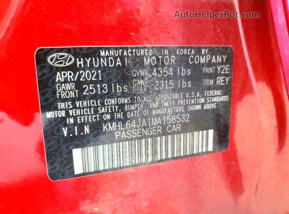 KMHL64JA1MA158532 2021 HYUNDAI SONATA Красный Вид подкапотного пространства