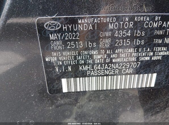 KMHL64JA2NA229707 2022 HYUNDAI SONATA Gray ძრავის განყოფილების ხედი