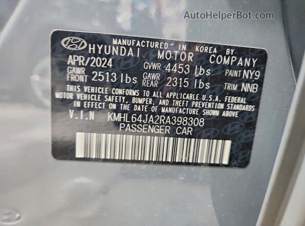 KMHL64JA2RA398308 2024 HYUNDAI SONATA Gray Вид наклейки з VIN-кодом