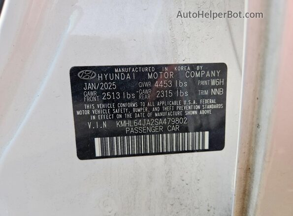 KMHL64JA2SA479802 2025 HYUNDAI SONATA White Vista de la etiqueta del VIN