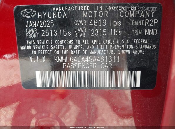 KMHL64JA4SA481311 2025 HYUNDAI SONATA Red Vista del compartimento del motor