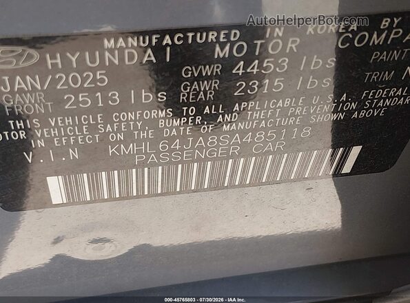 KMHL64JA8SA485118 2025 HYUNDAI SONATA Gray Widok komory silnika