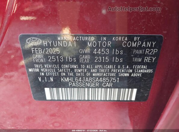KMHL64JA8SA485751 2025 HYUNDAI SONATA Red ძრავის განყოფილების ხედი