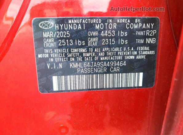 KMHL64JA9SA499464 2025 HYUNDAI SONATA Red Vista de la etiqueta del VIN