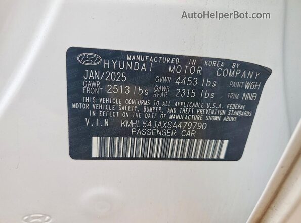 KMHL64JAXSA479790 2025 HYUNDAI SONATA White Vista de la etiqueta del VIN