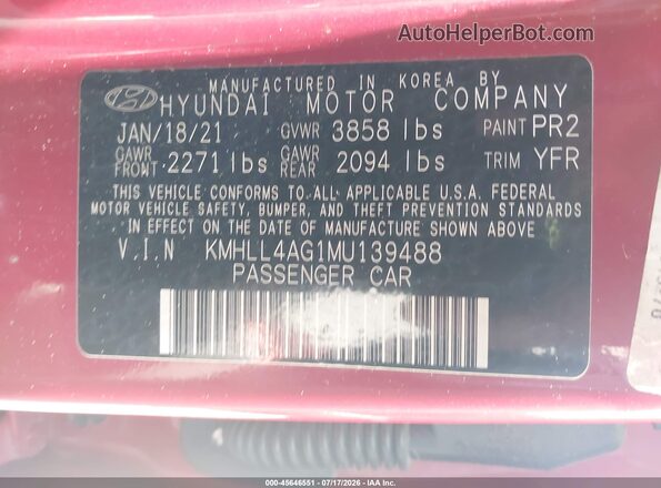 KMHLL4AG1MU139488 2021 HYUNDAI ELANTRA Red Engine compartment view