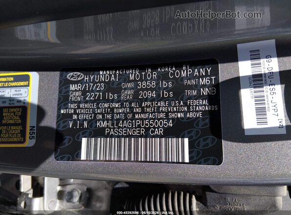 KMHLL4AG1PU550054 2023 HYUNDAI ELANTRA Gray Շարժիչի բաժամունքի տեսք