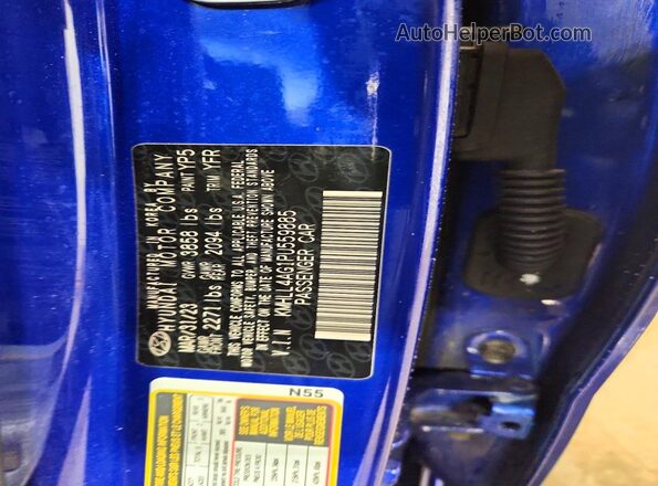 KMHLL4AG1PU559885 2023 HYUNDAI ELANTRA Blue VIN կոդի պիտակի տեսք