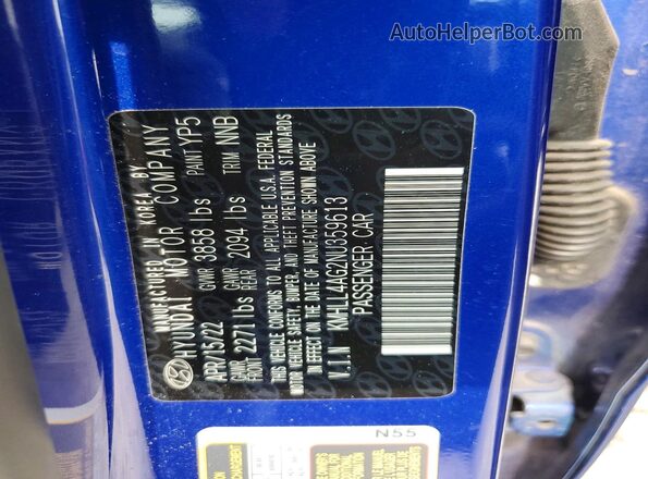 KMHLL4AG2NU359613 2022 HYUNDAI ELANTRA Синий Вид подкапотного пространства