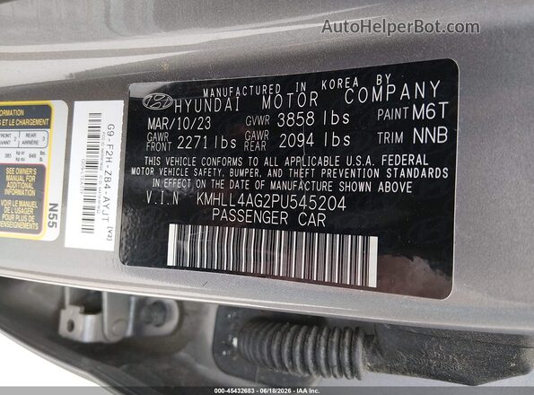 KMHLL4AG2PU545204 2023 HYUNDAI ELANTRA Gray ძრავის განყოფილების ხედი